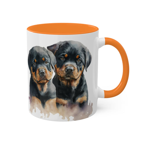 Rottweiler Pupies - Color Accent Mugs, 11oz